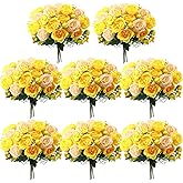 Geosar 8 Bundles Artificial Peonies Flowers Fake Silk Peony Bouquet Faux Peonies Flowers Bulk for Decoration Vase Floral Arrangements Wedding Party Table (Yellow,Champagne)