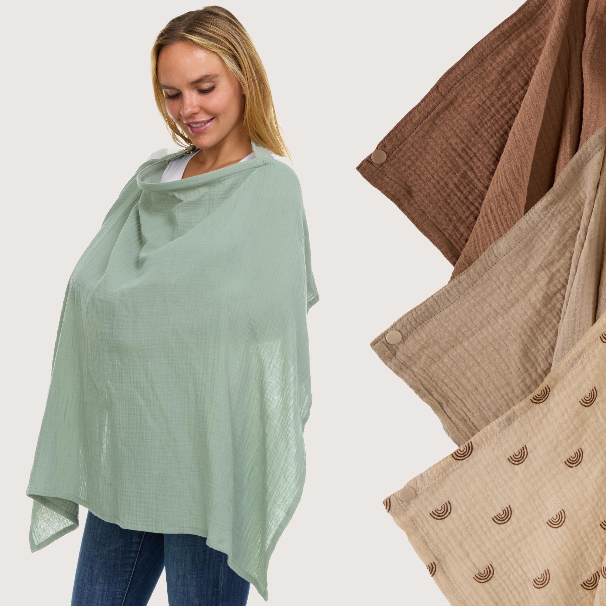 View 1 of Muslin Nursing Cover Up for Breastfeeding - Breast Feeding Covers for Women| Breathable 100% Muslin Cotton Breastfeeding Cover with Arch-line & Adjustable Straps| Nursing Essentials - (Sage Green)