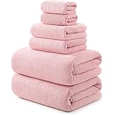 REDKISS Bath Towels Set of 6 - Oversized Bath Sheets (70 x35 in), 670GSM Ultra Soft & Highly Absorbent, Quick Dry Pink Towel Sets for Bathroom, Spa, Hotel, Gym