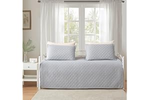 HAILEA 3 Piece Grey Daybed Cover Twin Size Cozy Daybed Sets Bedding Double Sided Quilting Cover Set Geometric Print Bedspread Coverlet All Season for Twin Bed with 2 Standard Shams,39"x75"