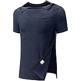 Poriff Men's Post Shoulder Surgery Recovery Shirts Full Tear Away Short Sleeve Snap Chemo Port Access Shirt