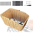 MEGHNA Bike Basket Woven Portable Rear Bicycle Basket with Protection Net Detachable Bike Rack Basket Bike Storage for Rear Rack of Most Kinds of Bike