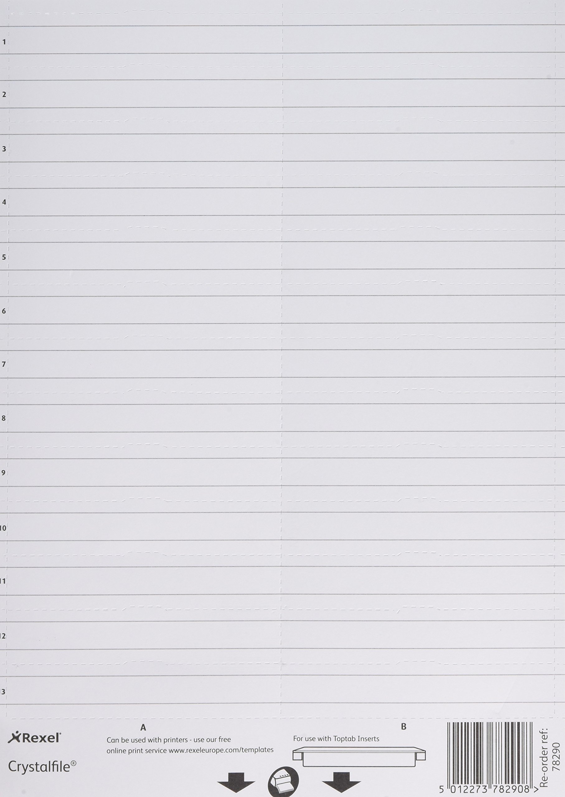 Rexel Printable Inserts for Crystalfile Classic Linked Suspension Files Top Tabs, White, Pack of 52, 78289