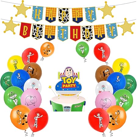 Amazon Co Jp Pratyus 誕生日風船セット 飾り付け トイストーリーパーティー飾り Happy Birthday ガーランド ケーキトッパー バズ ライトイヤー風船 バルーン おもちゃ