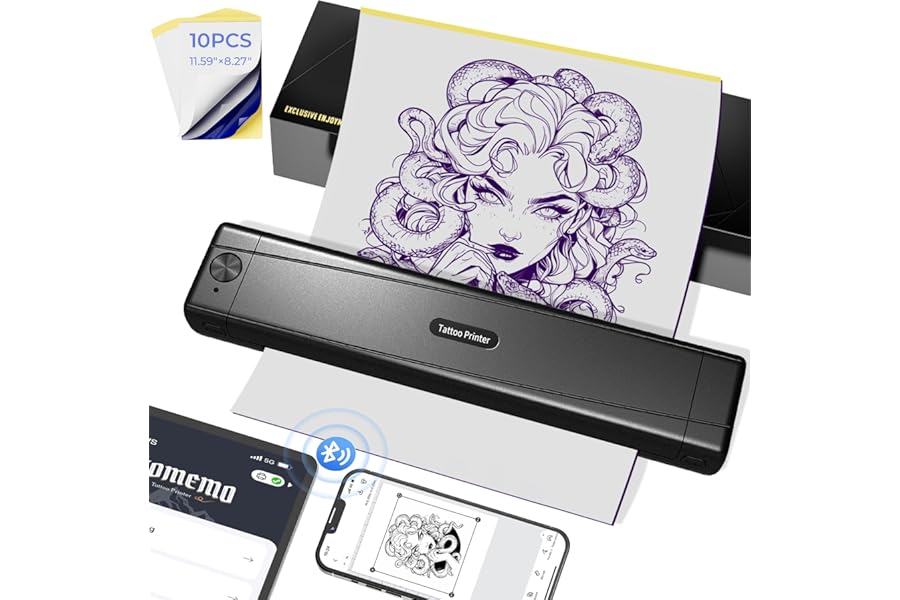 TATTMUSE 2025 New Version Tattoo Stencil Printer Machine with 10pcs Transfer Paper, Wireless Bluetooth Thermal Tattoo Machine for Tattooing Professional & Beginner, Compatible with Phone & Pad