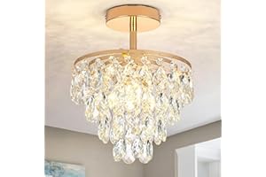 Gold Crystal Chandelier Ceiling Crystal Light Flush Mount Ceiling Lamp Ceiling Light Small Modern Chandelier for Hallway Clos