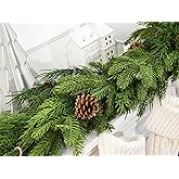 6FT Christmas Garland, Cedar Garland with Pine Cones Artificial Cypress Pine Garland for Mantle Stairs Table Indoor Outdoor Home Xmas Christmas Decor Decorations