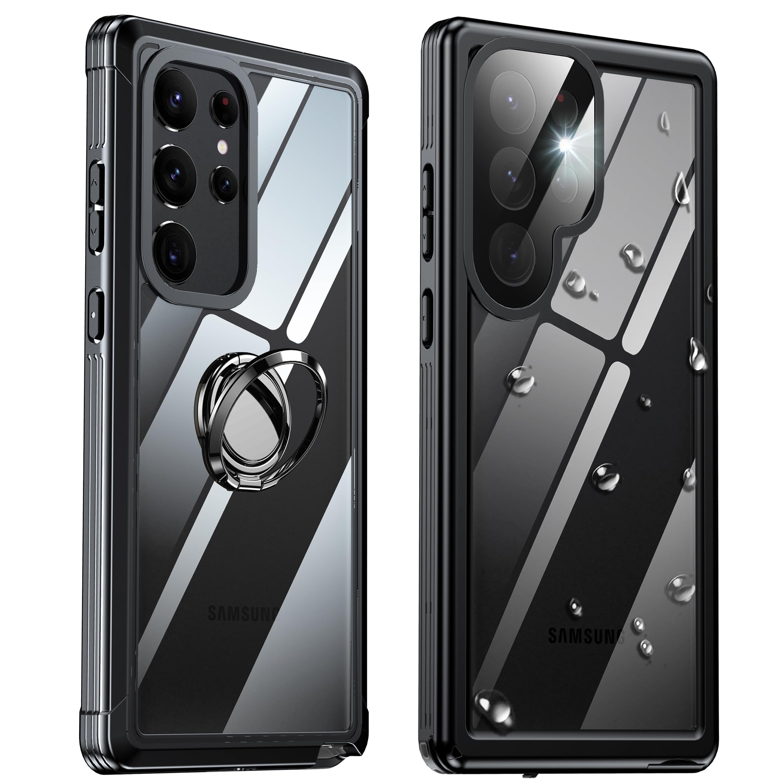 Photo 1 of Pakuya Suitable for Samsung Galaxy S23 Ultra 5G Waterproof Case 2 Pieces, Heavy-Duty Military Grade Drop Protection,Shockproof Protective Case,Black+Clear