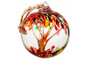 LaElvish Garden 4” Tree of Life Witch Balls, Gazing Balls Hanging Friendship Balls, Hand-Blown Glass Christmas Ornament for Window Home Decor Garden Decoration, Gifts for Women (Orange Purple