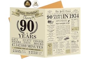 Ogeby Funny 90th Birthday Gifts Ideas for Women Men, Jumbo 90th Birthday Card for Grandma Dad Mom, Gifts for 90 Year Old Woman Man, Vintage Back in 1934 Birthday Card, 90th Birthday Decorations