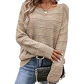 SHEWIN Women's Sweaters Crew Neck Crochet Sweater Lightweight Knit Long Sleeve Tops Shirts Loose Fit Spring 2026