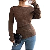 RoseSeek Women's Off The Shoulder Sweater Slim Fit Knit Pullover Sweaters Elegant Fall Tops