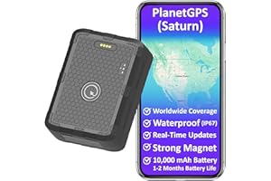 PlanetGPS (Saturn) - Waterproof Magnetic GPS Tracker for Car w/Worldwide Coverage GPS Tracker for Vehicles Trucks (1 to 2 Mon