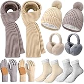 Cutecrop 10 Pcs Winter Hat Scarf Gloves Earmuffs Socks for Women Men Skiing Snowboarding Snow Shoveling Outdoor Warmth