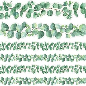 Eucalyptus Die-Cut Border Trim Bulletin Board Classroom Bulletin Wall Decor Greenery Trim Border Decor Wall Decals Border Tropical Leaves Greenery Wall Decoration Green (78.7ft)