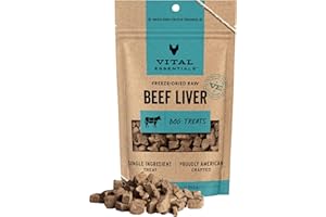 Vital Essentials Beef Liver Dog Treats, 2.1 oz | Freeze-Dried Raw | Single Ingredient | Premium Quality High Protein Training Treats | Grain Free, Gluten Free, Filler Free
