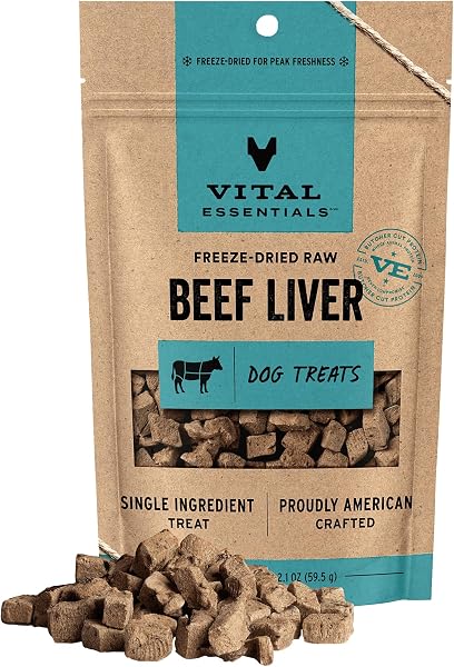 Vital Essentials Freeze Dried Dog Treats | Beef Liver, Single Ingredient | Premium Quality | Grain Free Training Treats for D