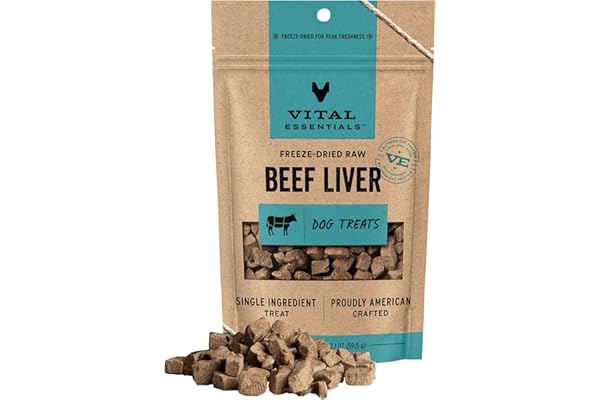 Vital Essentials Freeze Dried Dog Treats | Beef Liver, Single Ingredient | Premium Quality | Grain Free Training Treats for Dogs, 2.1 oz Bag