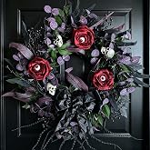 Egolot 22 Inch Halloween Wreath with Black Roses Skeleton and Eye Balls for Front Door, Gothic Halloween Floral Wreath with Black Bow for Indoor Outdoor