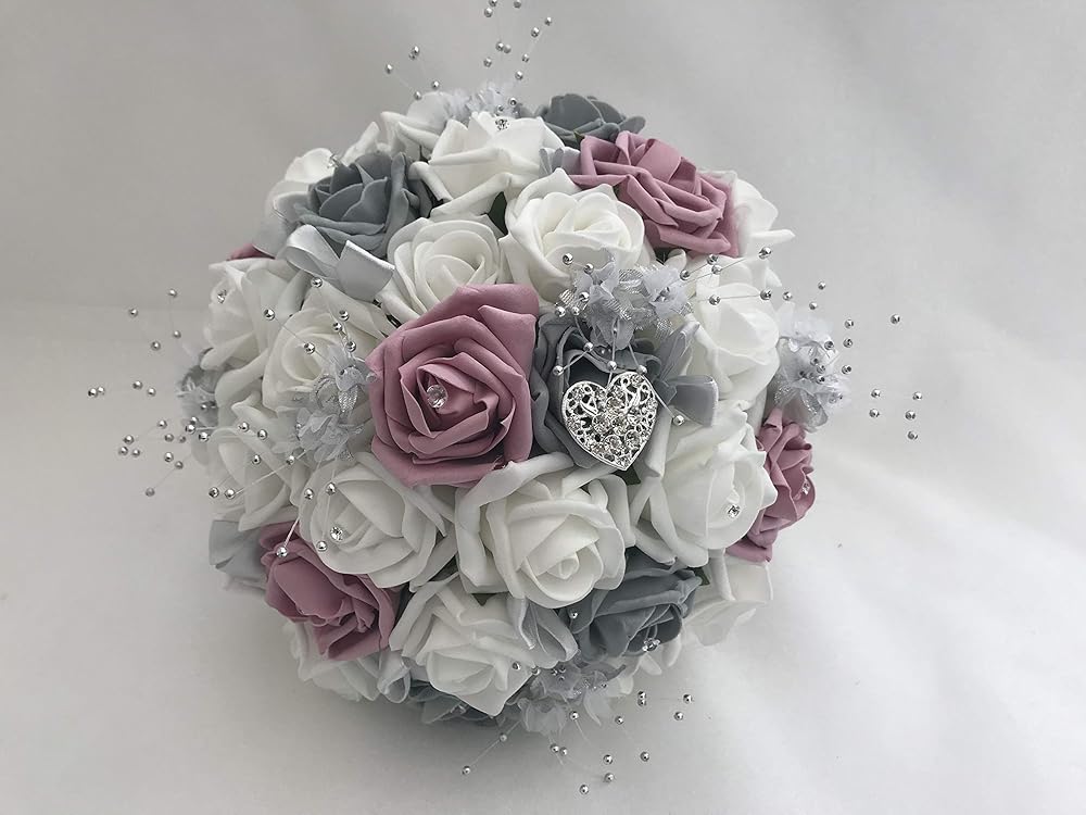 Artificial Wedding Flowers Bouquets Grey With Dusky Pink Amazon.co.uk