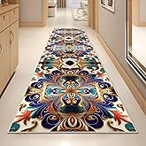 Washable Corridor Runner Rug, Non-Slip Vintage Hallway Rug Runner with Upgrade Rubber Backing, Stain Resistant Faux Wool Distressed Carpet for Bedroom Kitchen Laundry Corridor Balcony (94.5" x 23.6")