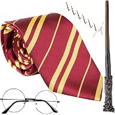 NANXJIUR Wizard Costume Accessories Set Halloween Costume Accessories | Nerd Circle Glasses Tie and a Magic Wand Accessory Set for Men Women