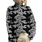 YZCX Womens Floral Turtleneck Sweaters Vintage Casual Fall Knit Jumper Tops Comfy High Neck Long Sleeve Pullover Sweater
