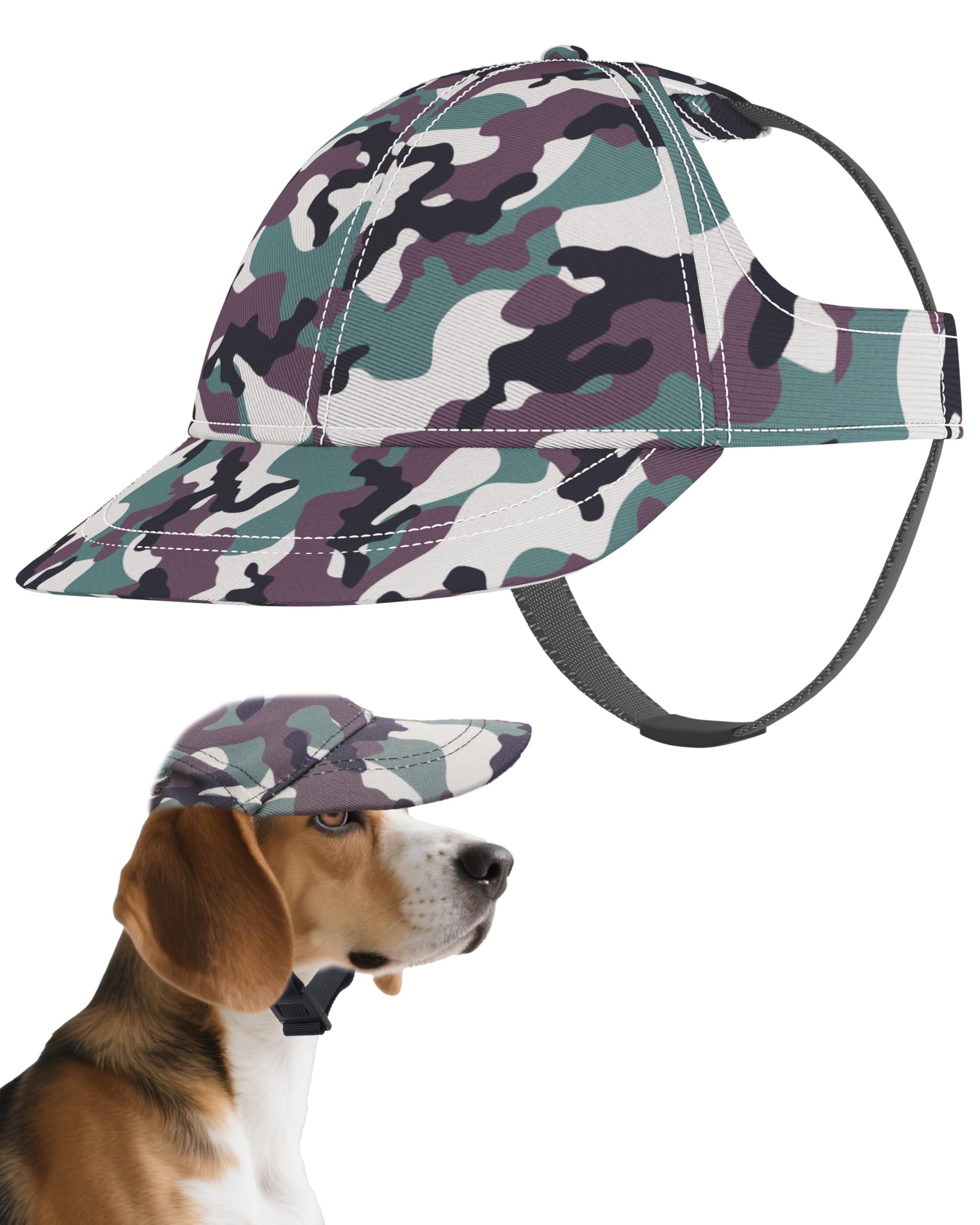 Photo 1 of PET SHOW Dog Baseball Cap Camouflage Dog Visors for Small Dogs Cats Pet Sun Hats with Ear Holes Adjustable Buckle Summer Boy Girl Puppy Hat - Green/S