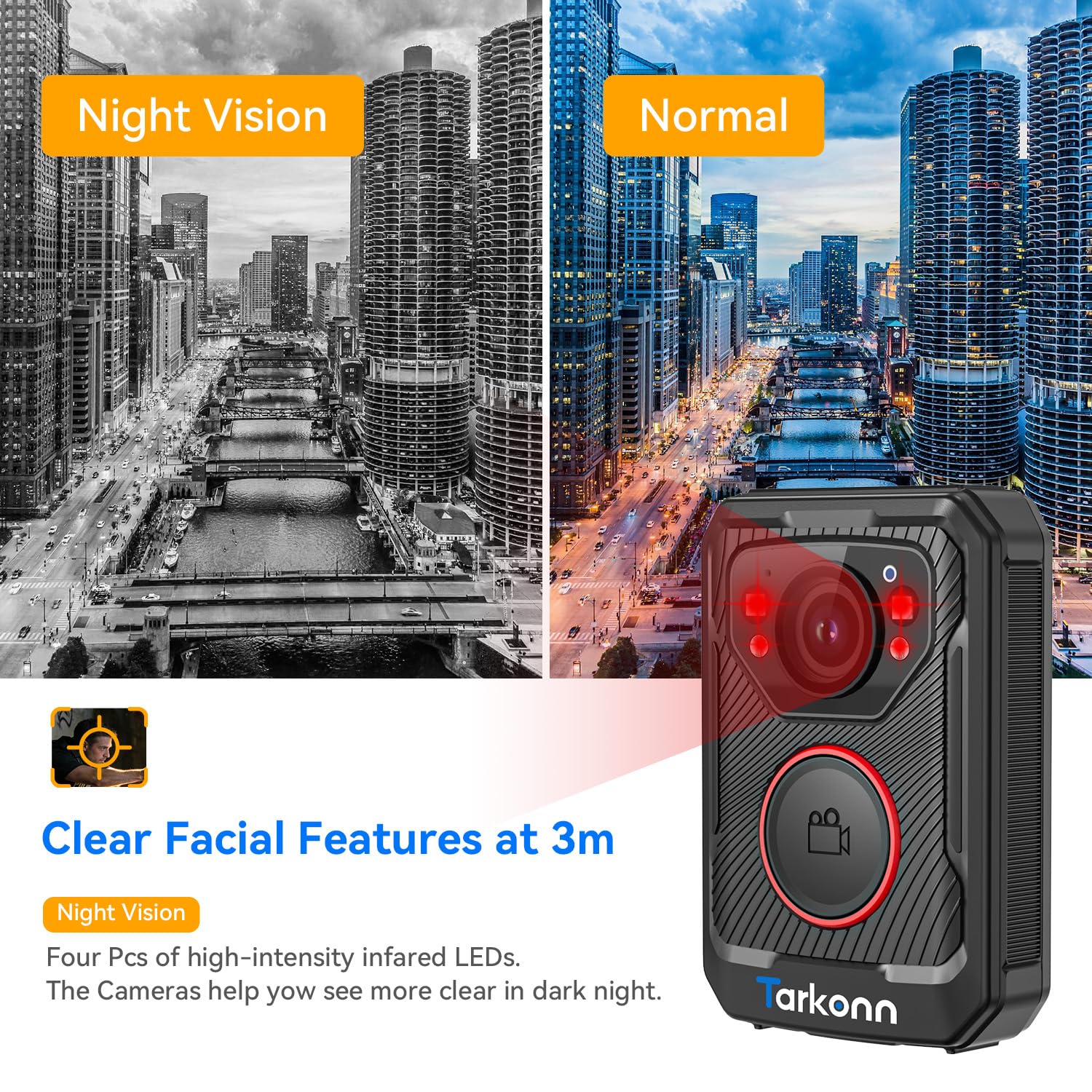 Tarkonn Police Body Camera, 1080P HD Body Worn Camera, 64G & IP68, GPS Enabled Body Cam with APP, 12Hours Battery, Night Vision, Video Recorder for Law Enforcement