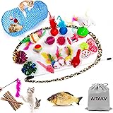 29 PCS Cat Toys Kitten Toys Assortments,Variety Catnip Toy Set Including 2 Way Tunnel,Cat Feather Teaser,Catnip Fish,Mice,Col