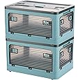 UNDERCURRENT SURGING Collapsible Storage Bins,Storage Bins with Lids,Stackable 8.2Gal Folding Storage Box (8.2 Gal, Blue 2 Pack)