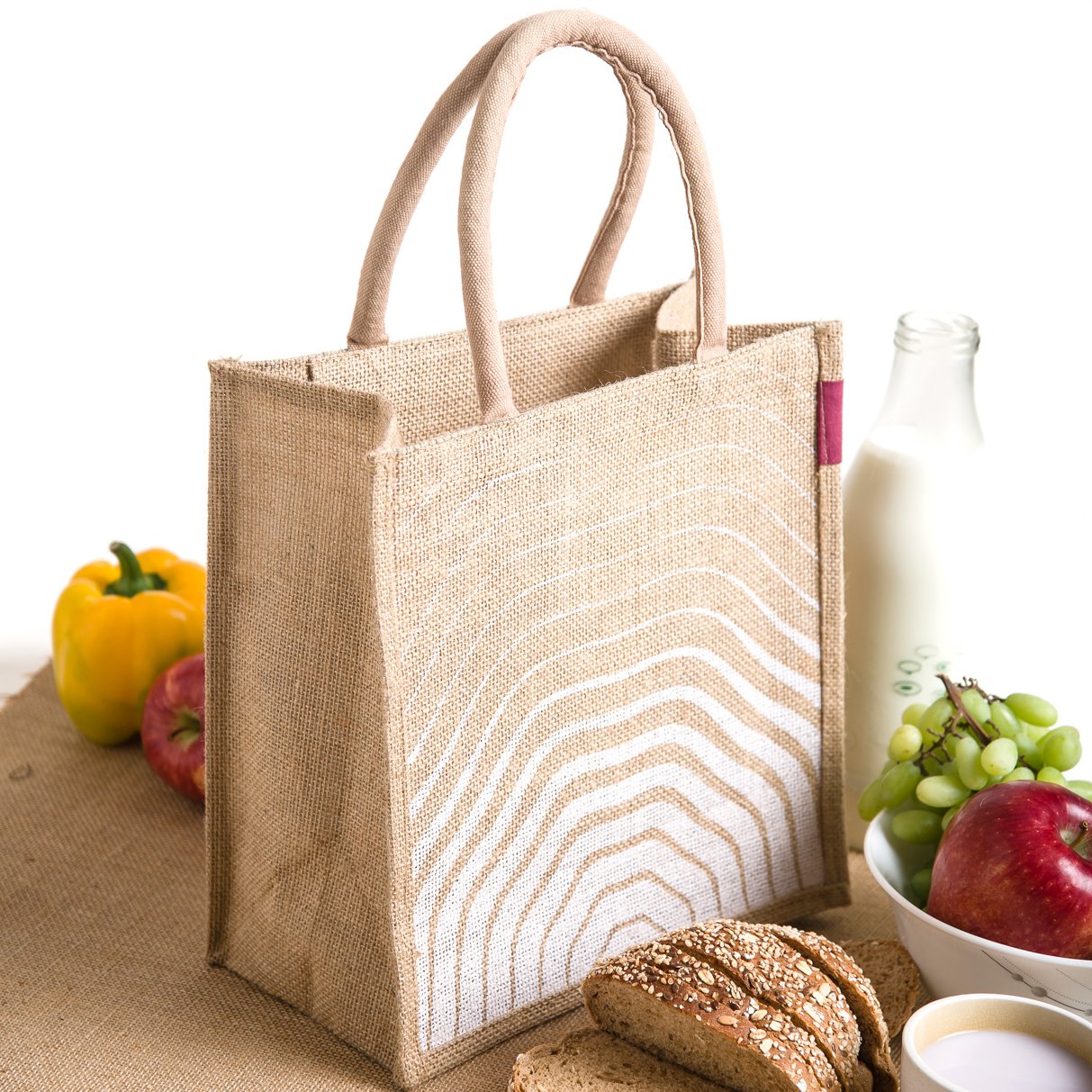 h&b unisex multipurpose wave white jute handbag with zip