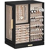 SONGMICS Jewelry Box 360°Rotating, Jewelry Storage Case with 5 Drawers, Jewelry Organizer, Glass Window, Spacious, Vertical Jewelry Storage, Open Design, Great Gift, Graphite Black UJBC170B01