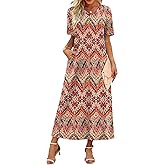 WIHOLL Women's Maxi Dresses V Neck Vacation Beach Sundresses Floral Travel Summer Dress