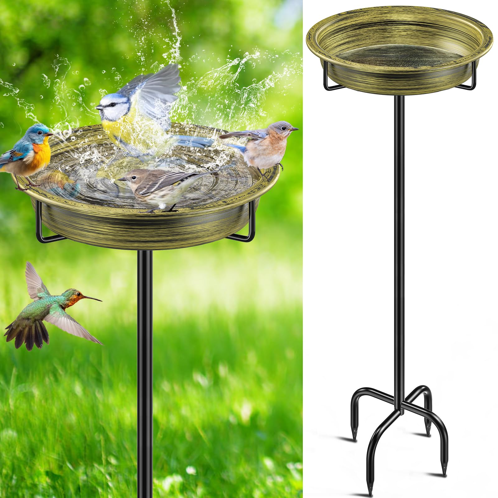 FaloStwer 40 Inch Bird Feeding Bowl & Water Point Standing, Metal Bath for Wild Birds, Large Frost-Proof Winterproof (Retro Gold)