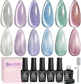 Beetles Gel Polish 6 Colors Cat Eye Holographic Glitter Magnet Kit 0.25fl oz