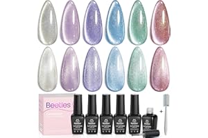 BEETLES GEL POLISH Beetles Cat Eye Gel Nail Polish, 6 Colors Glitter Gel Polish Kit Silver Pink Blue Purple Red Green Velvet Set with Magnet Soak Off UV French Nail Art Romantic Galaxy Series Gift for Women