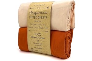 LUVBERRIES Guava Lotus Travel Crib Sheets (Set of 2) - 100% Organic Cotton Crib Sheets, Baby and Toddler, Fitted Crib Sheets, for Boys & Girls (for The New 4 TAB Mattress ONLY) (Peach Tones)