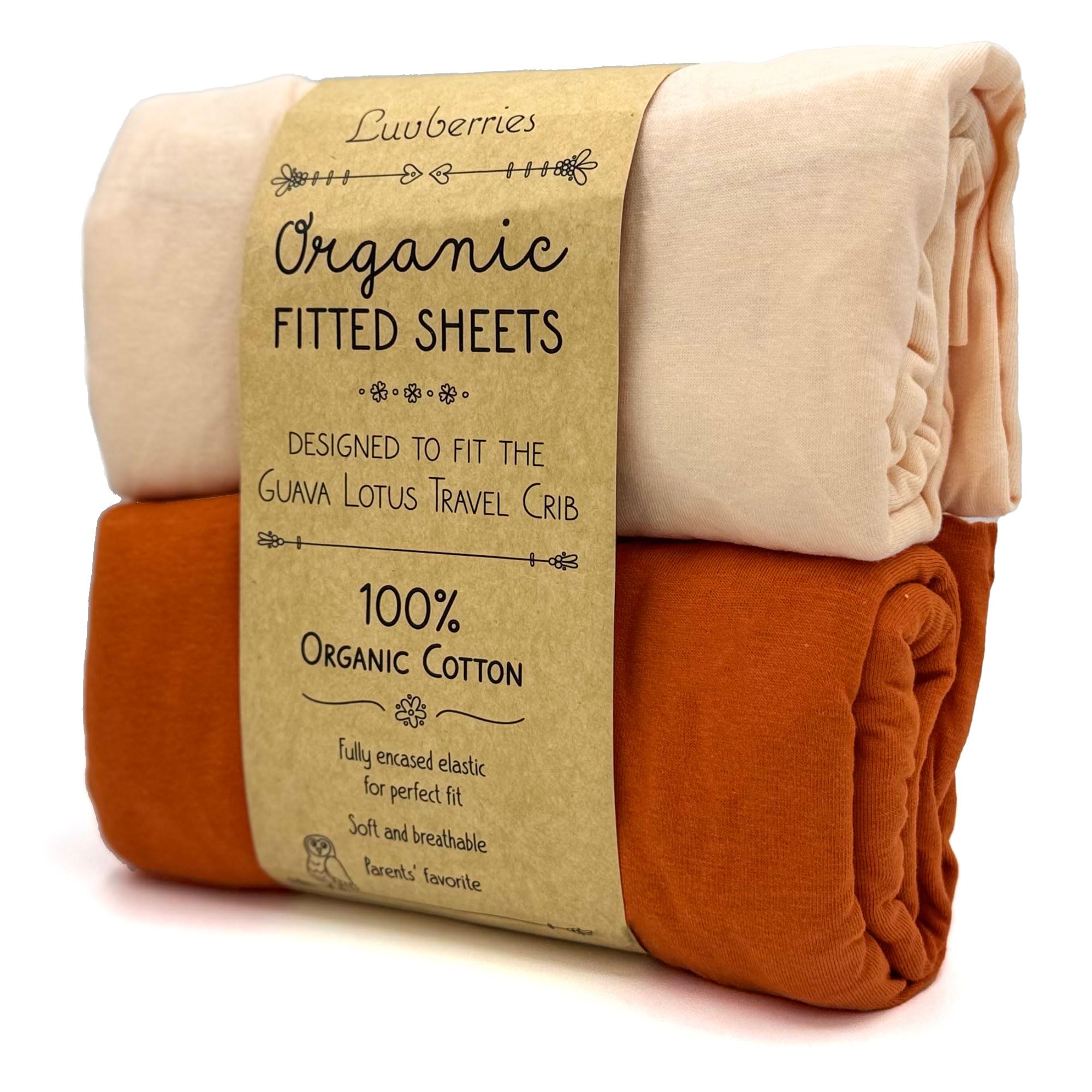 Photo 1 of Guava Lotus Travel Crib Sheets (Set of 2) - 100% Organic Cotton Crib Sheets, Baby and Toddler, Fitted Crib Sheets, for Boys & Girls (for The New 4 TAB Mattress ONLY) (Peach Tones)