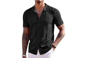 COOFANDY Men's Knit Shirts Short Sleeve Button Down Polo Shirt Fashion Casual Summer Beach Shirts