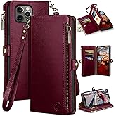 XcaseBar for iPhone 13 Pro Max 6.7" Wallet case with Zipper Credit Card Holder【RFID Blocking】, Flip Folio Book PU Leather Phone case Shockproof Cover Women Men for apple 13 Pro Max case Wine Red
