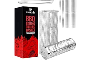 MANCOLA BBQ Net Tube - 2 Pack Rolling BBQ Basket, Quadratisches Verdicktes Design, Rolling BBQ Basket für Outdoor BBQ, rundes Edelstahl BBQ Netz, Camping Grill für Gemüse, Chips und Fisch