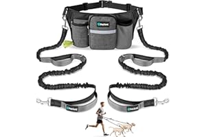 PetAmi Premium Hands Free Dog Leash for 2 Dogs, Adjustable Waist Belt Leash for Dog Walking, Fanny Pack Accessories Bag Dual Bungee Leash for Running, Hiking, Jogging, Biking, Charcoal Grey