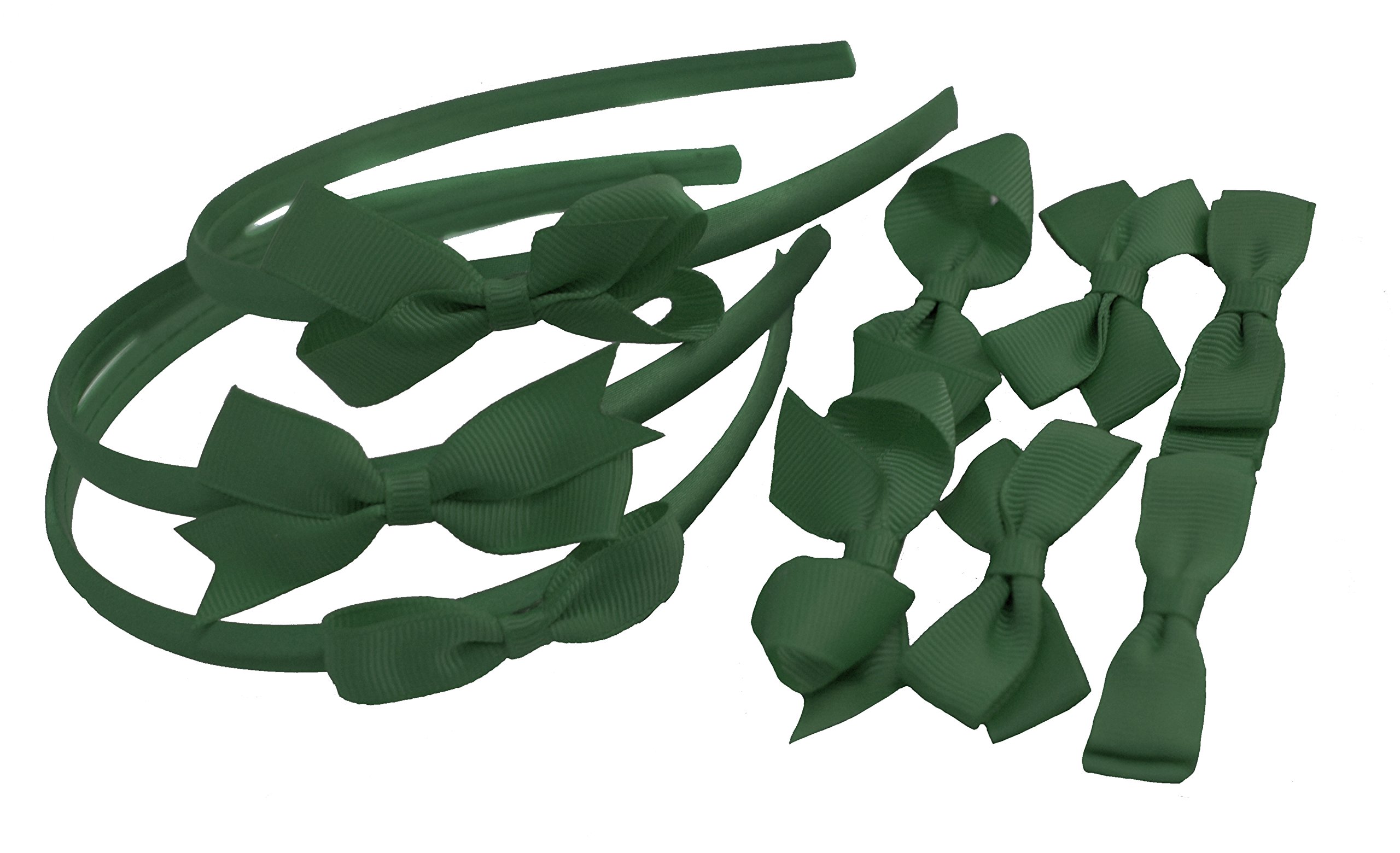 Set Headbands 3 Pairs School Bows Girls Small Hair Grosgrain Ribbon Clips Hair Accessories Uniform (Green)