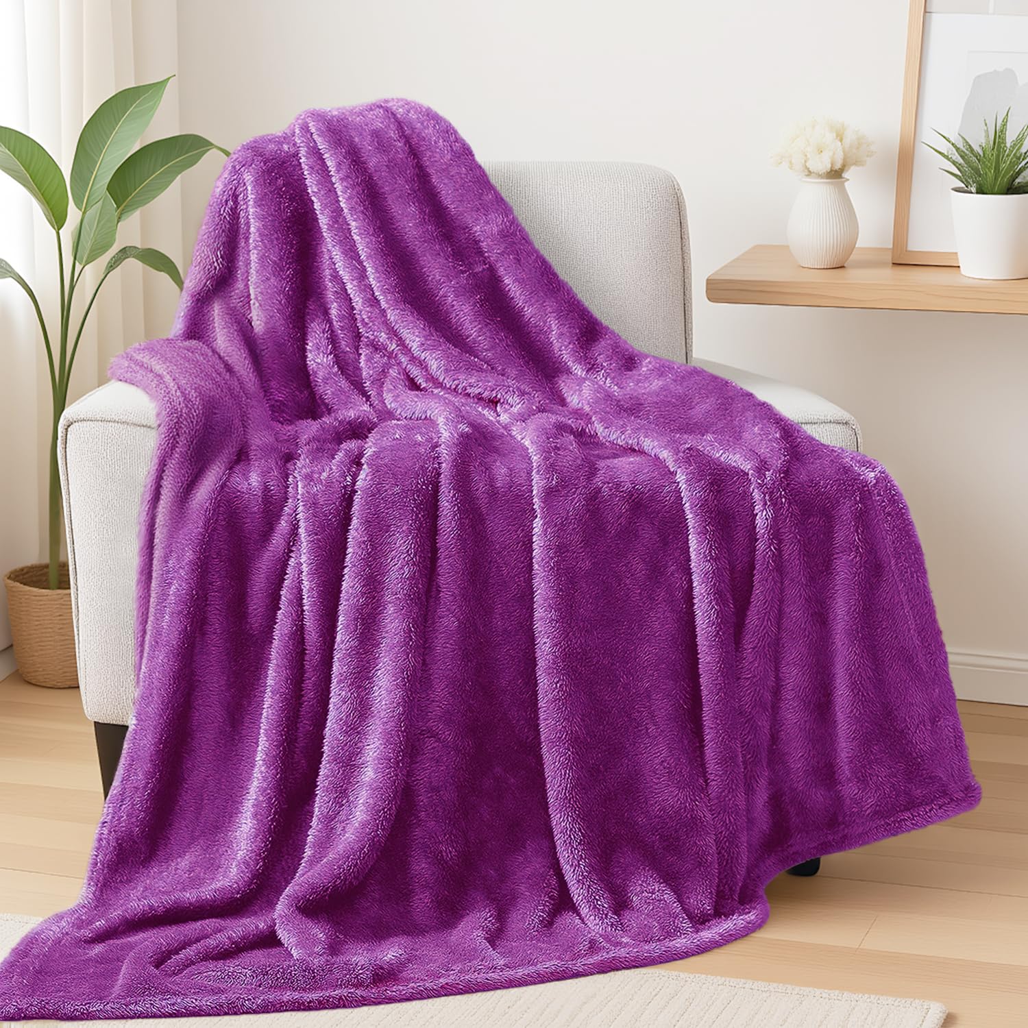 Exclusivo Mezcla Plush Fuzzy Fleece Throw Blanket 127x178 CM, Super Soft, Fluffy and Warm Blankets for Couch, Bed, All Season Use, Purple โ image 1