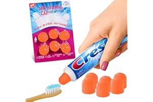 SP HOME GOODS Self-Closing Toothpaste Cap, [Orange] Pack of 6 Mess-Free, Toothpaste-Saver Silicone Cap with Self-Sealing Tip - Stylish See-Through Design, Fits Any Toothpaste Tube