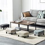YMYNY 42cm Footstool Rectangle Ottoman with Wooden Legs Linen Fabric Light Gray view 8