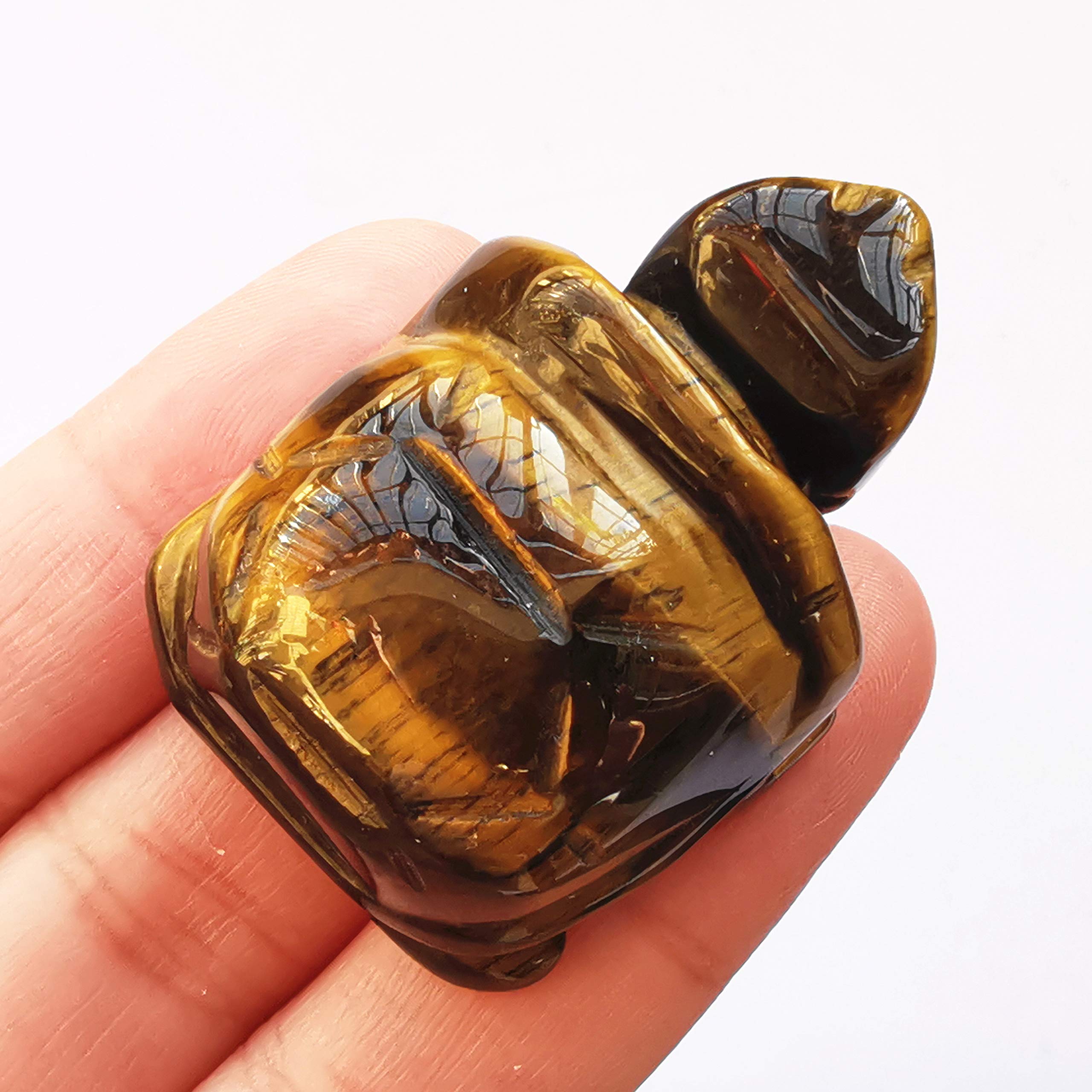 Manekieko Natural Tiger's Eye Tortoise Crystals and Healing Stones, 35mm Carved Animal Collectible Sculpture Fengshui Healing Crystal