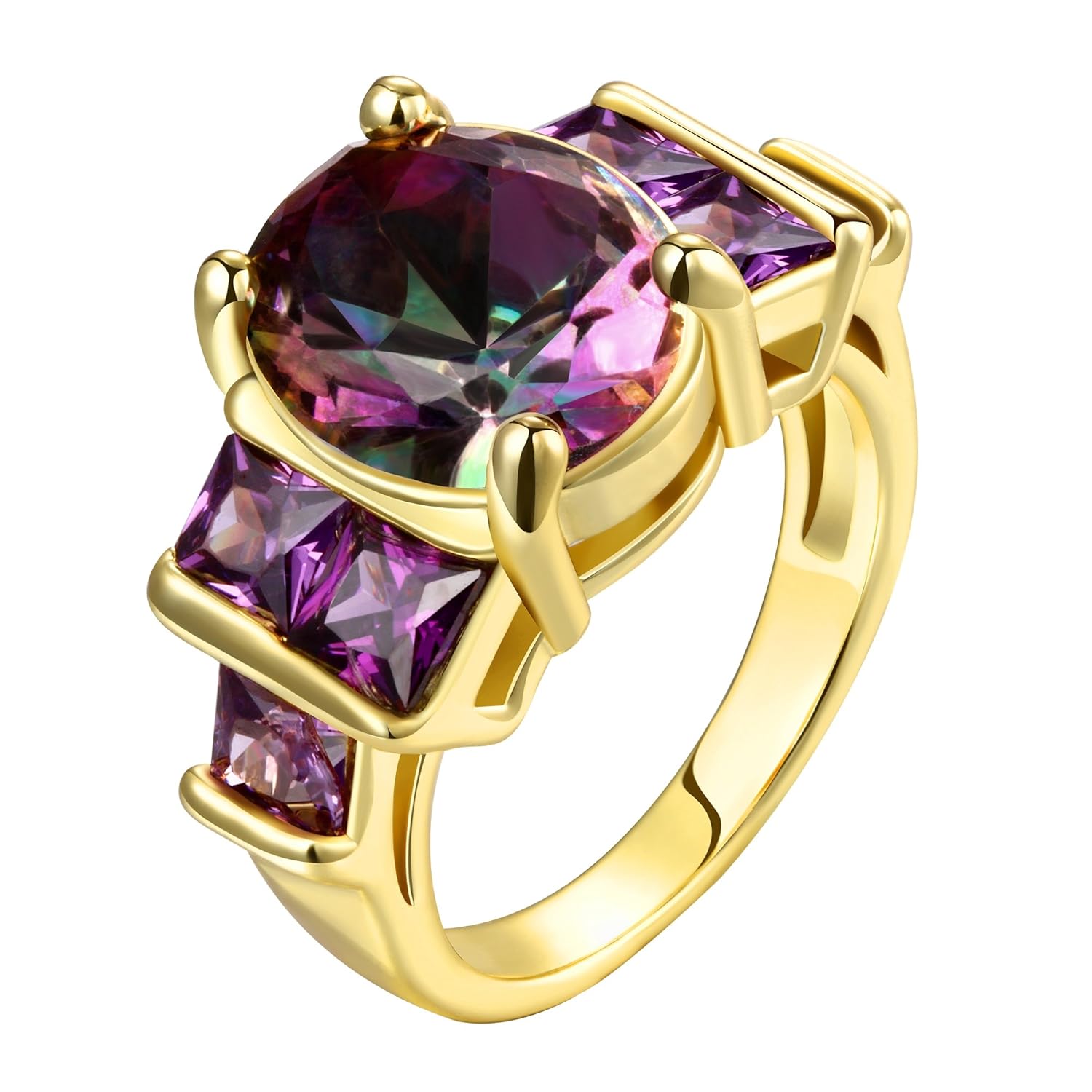 Anillo para mujer moderno chapado oro rosa de quilates amatista personalizable con