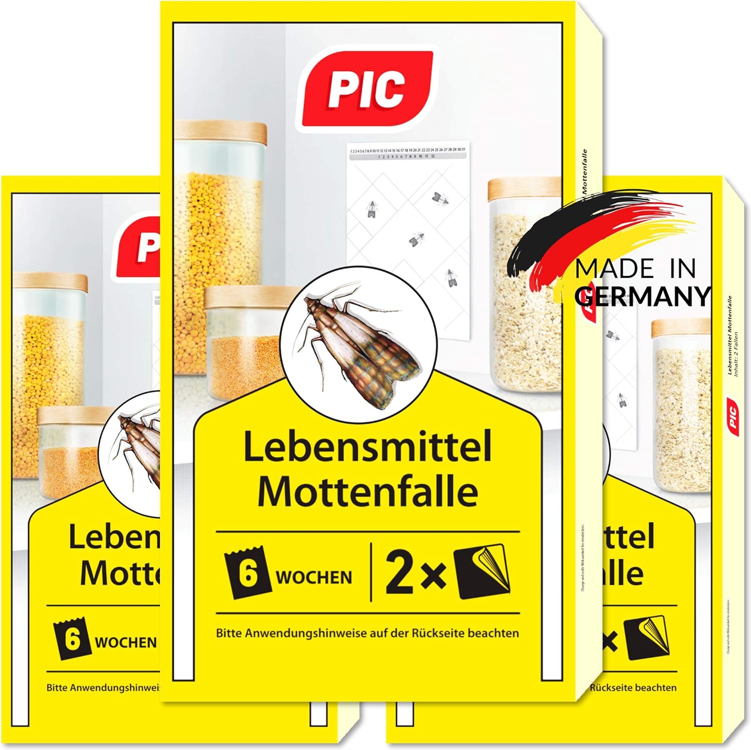 PIC Lebensmittel-Mottenfalle - Dreierpack = 6 Stück - Mittel zur Bekämpfung und Schutz vor Motten in der Küche und Lagerräumen